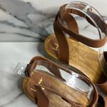 Lulus  | Women's Minimalist Brown Leather Strappy Wooden Willy Clog Sz 8.5 Photo 1