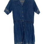 Vintage Romper Chambray Women Small Blue Floral Denim Embroidered Pocket Denim Photo 0