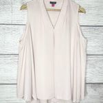 Vince Camuto Cream Flowy Cold Shoulder Bell Sleeve V-Neck Blouse Top Size Medium Photo 2