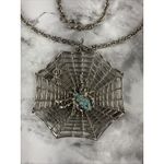 Vintage Sliver Spider Web Pendant Necklace Turquoise Spider Goth Halloween Silver Photo 1