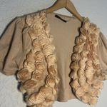 Cyrus Sweater Shrug Open Crop Cardigan Tan 3D Flower Rosettes Boho Indie Medium Photo 1
