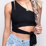 Blue Blush Black One Shoulder Tie Crop Top Photo 0