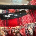 Nasty Gal Red Plaid Flannel Off-Shoulder Oversized Shirt Dress Size Small S Photo 8