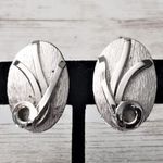 Whiting & Davis Vintage  Co Clip On Earrings Silver Tone Oval with Flower Photo 0