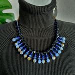 Stunning Gold Tone Chain with Blue Crystals Bid Necklace Photo 4