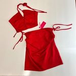Beginning Boutique  Alexis Ruched Cut Out Mini Skirt and Halter Top in Red Photo 1
