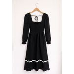 BTFBM Black Midi Dress White Ric Rac Trim Long Sleeve Women’s Small Photo 1