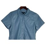 J.Crew  Slim Fit ShortSleeve Faux Leather Shirt Snap Button Down 4 Dusty Sea Blue Photo 1