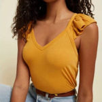 Nation Ltd  Aven Ruffle Flutter Sleeve Linen Top Bright Yellow Orange Size Medium Photo 0