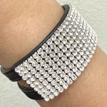 Swavorski SWAROVSKI Swan Signed Crystal Rhinestones Leather Buckle Wide Cuff Bracelet 24g. Photo 5