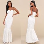 Lulus NWT  Instinctively Stunning White Lace Bustier Trumpet Maxi Dress Wedding M Photo 1