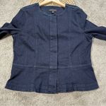 Ann Taylor Women’s Denim Button Front Jacket Collarless Peplum in Dark Wash L Photo 5