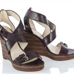 Michael Kors KORS Brown Leather Jute Wedge Sandals Size 8 Photo 0