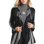 Chico's Chico’s Emma Striped Cardigan Wool Blend Cozy Black & Gray Draped Open-Front Photo 0