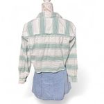 American Eagle  Striped Cropped Button Down Shirt Women's Small Green Cotton Photo 2