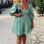 RHODE Green Printed 100% Cotton Hourglass Square Neck Daya Mini Dress Size 6 Photo 11