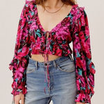 For Love & Lemons  Scarlett Floral Ruffle Crop Top Pink Multi XS Photo 0