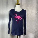 J.Crew  Navy Blue Long Sleeve Pink Flamingo Graphic Knit Sweater Top XS Photo 2