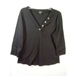 Love Story Women Blouse Xl Black V Neck Button‎ Pullover 3/4 Sleeve Photo 5