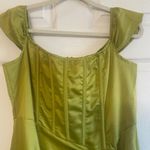 Pretty Little Thing NWT  Olive Satin Bardot Tassel Hem Draped Midi Dress Sz 12 Photo 2