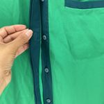 Free People  Two Tone Green Tunic Shirt longline oversized hidden button down Photo 4