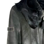 Vintage Centropel Real Shearling Long Leather Coat Fur Collar 90s Black Small Photo 9