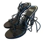 Paige  Viola Black Snake Embossed Leather Heels Strappy Ankle Tie Size 7.5 Womens Photo 4