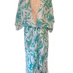 Cupshe Green & White Semi Sheer Beach Swimsuit Kimono Cover Up Size Small Photo 0
