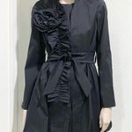 Joseph Ribkoff Style 12714 Black Belted Dress Coat with Big Flower Accent Size 2 Photo 0