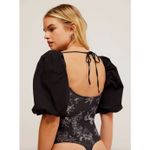 Free People  Prarie Rose Puff Sleeve Bodysuit Black Coquette Romantic Large NWT Photo 4