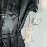 Linea Donatella  Black Satin Robe with Lace Detail Photo 3