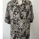 Vintage 80s Adrianna Papell Silky Satin blouse Size 12 Leopard Print Button Down Brown Photo 0