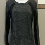 Lululemon Athletica Heather Black Scoop Neck Long Sleeve Lace Panel Shirt-Size 6 Photo 0