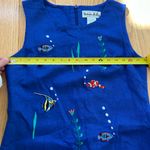 Victoria Holley Linen Blend Sheath Dress Blue Embroidered Fish Size 10 Vintage Photo 5