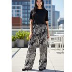 IMAN Easywear Pants SZ LG Brown Gold Trim Paisley Slinky Wide Leg Elastic Waist Photo 1