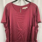 Loft  Plus Burgundy Red Satin Ruffle Hem Shift Dress Sz.18W NWT Photo 2