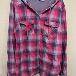 Columbia  Womens Plaid Hooded Shirt Button Down Long‎ Sleeve Pink Gray Medium Photo 0