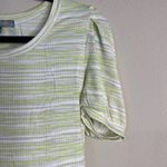 Good Luck Gem Striped Puff Sleeve Top Ribbed Knit Tee Chartreuse White M Photo 4