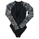 Reebok Small Swimsuit One-Piece Long Sleeves Padded High-Neck Lined Black New Photo 2