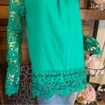 GREEN CROCHET TRIMMED LONG SLEEVE FASHION TUNIC (M) Size M Photo 8