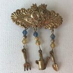 Gardener Pin Brooch Handmade VTG Gardening Tools Photo 1