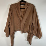 Mustard Seed Open Front Kimono Cardigan Brown Laser Cut Scalloped Hem O/S boho Photo 0