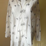 Vintage Y2K Sheer Butterfly Embroidered Mesh Tunic Top White Black Nylon Small Photo 0