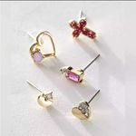 Free People Rosette Stud Pack - 10 Earrings (5 Pairs) + Brooch - Pink - NWT Photo 1