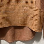 Neiman Marcus  Perforated Leather Front and Silk Cognac Long Sleeve Shirt, Size M Photo 4