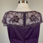 XScape  Beaded Chiffon Short Sleeve Ruched Sheath Cocktail Dress Purple Size 16 Photo 7