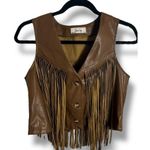 NWT Sadie & Sage Brown Faux Leather Fringe Vest | Western Boho Size Small Photo 1