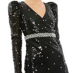 Mac Duggal NEW V Neck Sequin & Rhinestone Embellished High Slit Maxi Gown Black Photo 2