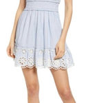Saylor  NWT Smocked Mini Dress Size Large Blue Pinstripe Eyelet Coquette Preppy Photo 0