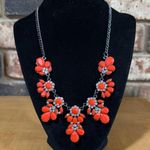 Red Coral cabochon and rhinestone floral statement necklace Photo 0